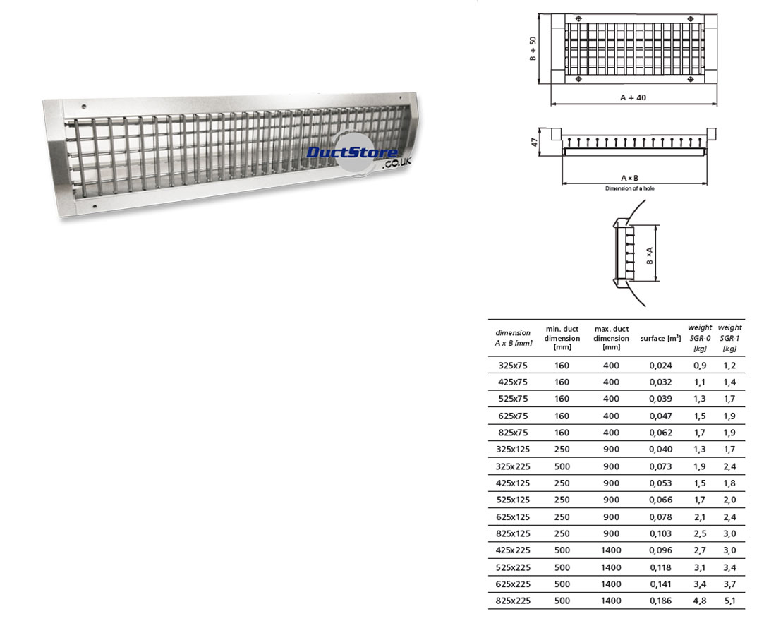 Spiral Duct Grilles - Double Deflection - 525x125