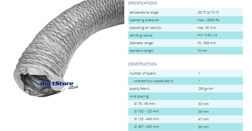 100 dia DEC PVC Coated Fabric Flexible Ducting