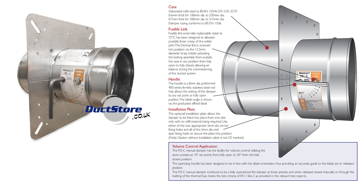 250mm dia Circular Resettable Fire Damper