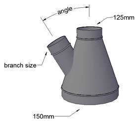 150 to 125mm Reducing T piece