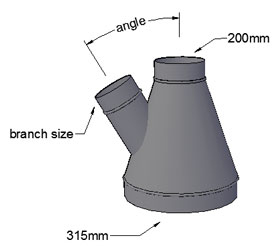 315 to 200mm Reducing T piece