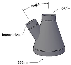 355 to 250mm Reducing T piece