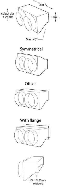 350mm x 150mm Two Spigot Tapered Plenum Box