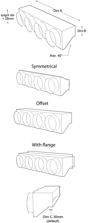 800mm x 100mm Four Spigot Tapered Plenum Box