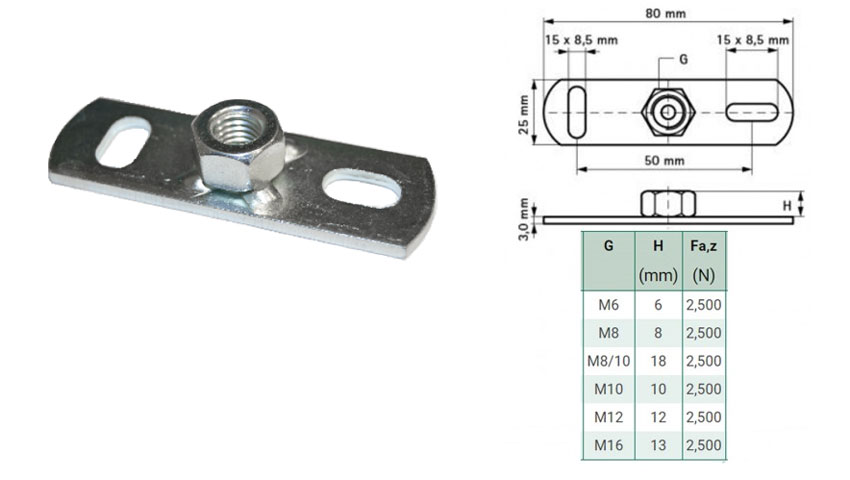 M8 Back Plate Threaded Rod Hanger