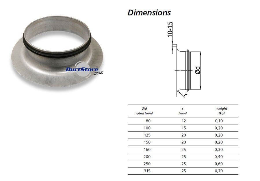 125mm Dia Radiused Flanged Spigot with Seal