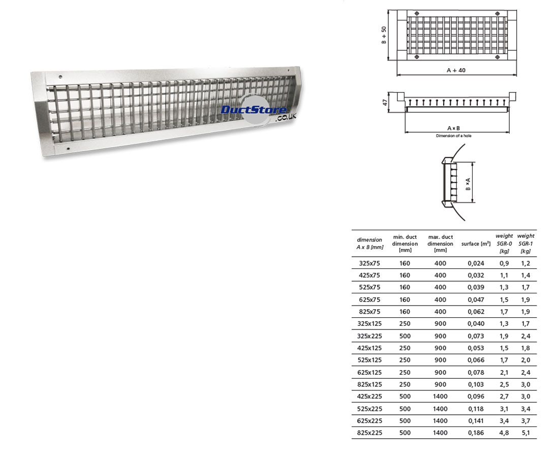 Spiral Duct Grilles - Double Deflection - 825x225